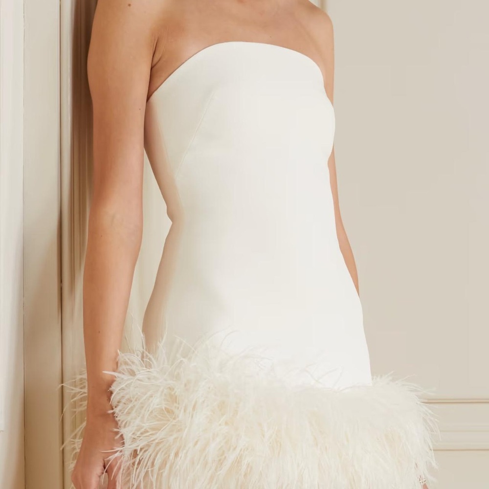Safiyaa’s Rowan Mini Strapless Dress with Feathers